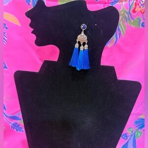 Lilly Pulitzer Seaside Capri Blue Tassel Seashell Statement Earrings